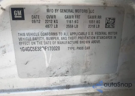 2013 Buick Lacrosse Leather Group из США, поврежденный, VIN 1G4GC5E38DF170028